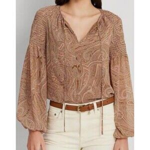 Lauren Ralph Lauren blouse GRAYELLE LONG SLEEVE BLOUSE Paisley print sheer small